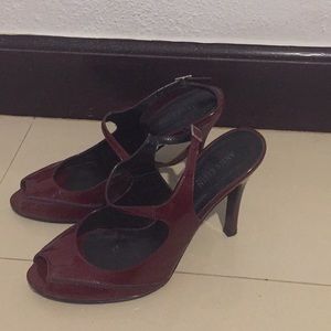 Red burgundy peep toe sling back heels